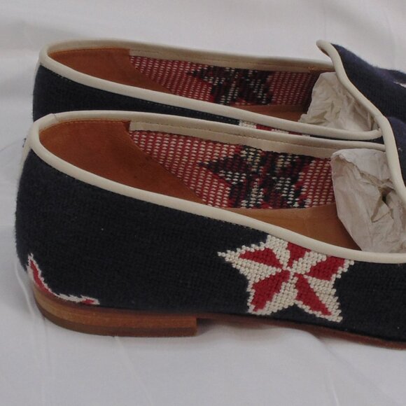 Stubbs & Wootton Star Navy Needlepoint Slip on Loafers Shoes - Picture 4 of 6